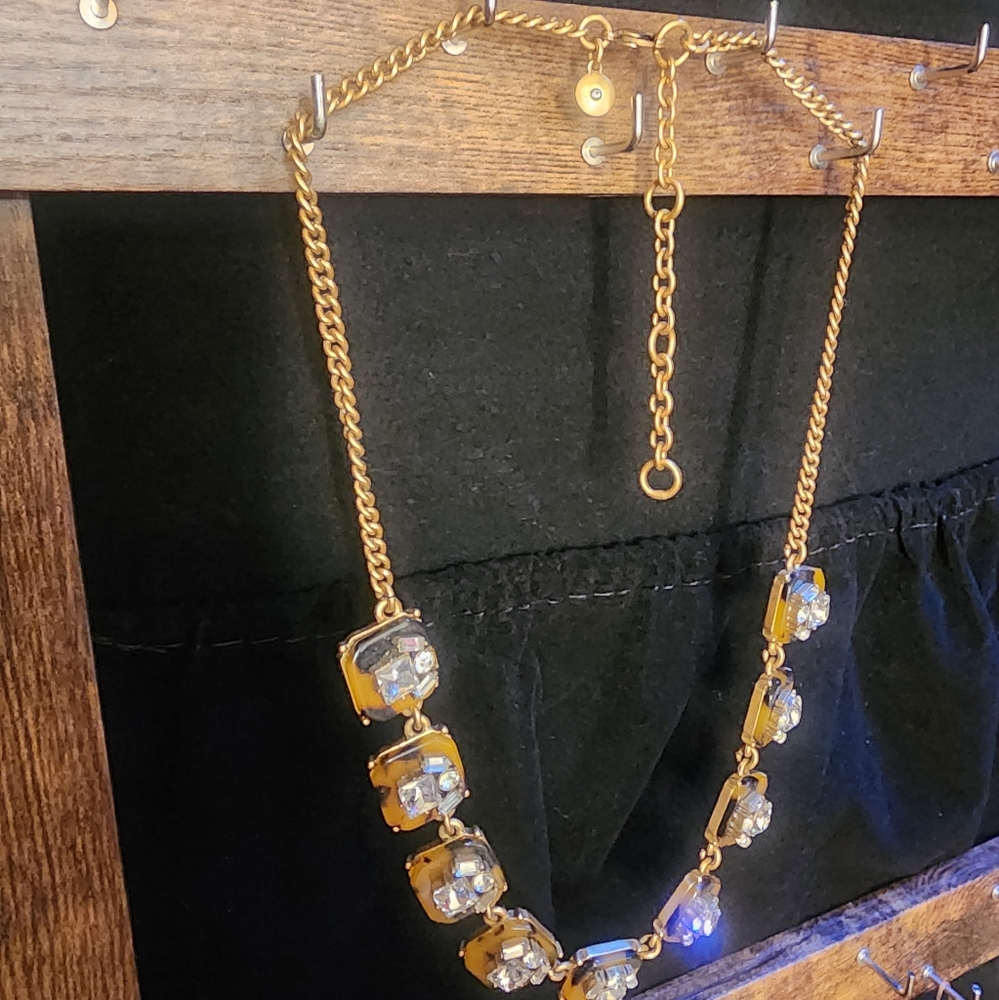 J. CREW Tortoise Shell Square w/ rhinestone necklace 20"